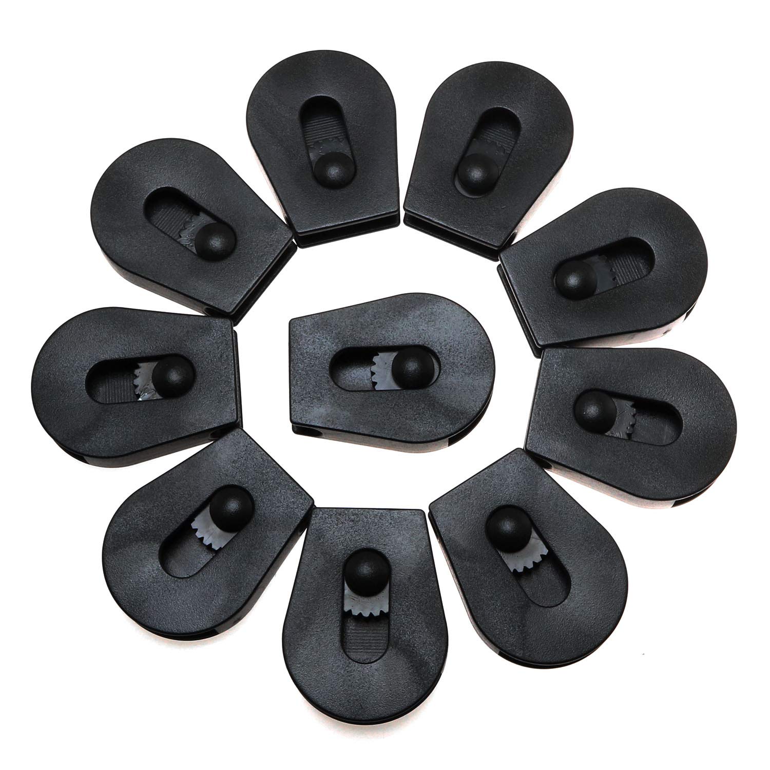 E-outstanding Wheeled Cord Lock Stopper 10PCS Black Paracord Cord Locks