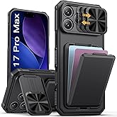 SSLOTSCASE for iPhone 17 Pro Max Case with Card Holder & Kickstand & Slide Camera Lens Cover & Camera Stand & Wallet, Military-Grade Heavy Duty Phone Case Cover for iPhone 17 Pro Max 5G 2025, Black