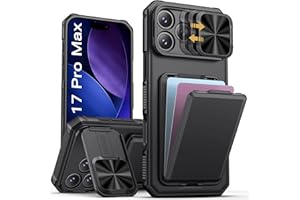 SSLOTSCASE for iPhone 17 Pro Max Case with Card Holder & Kickstand & Slide Camera Lens Cover & Camera Stand & Wallet, Military-Grade Heavy Duty Phone Case Cover for iPhone 17 Pro Max 5G 2025, Black