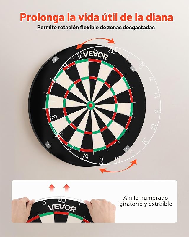 Diana de 450 mm, Profesional, Autorreparadora, Giratorio y Extraíble, de Fibra de Sisal, con Diana sin Grapas, Alambre de Cuchilla y Anillo Giratorio, Ideal para Salas de Juegos en Casa