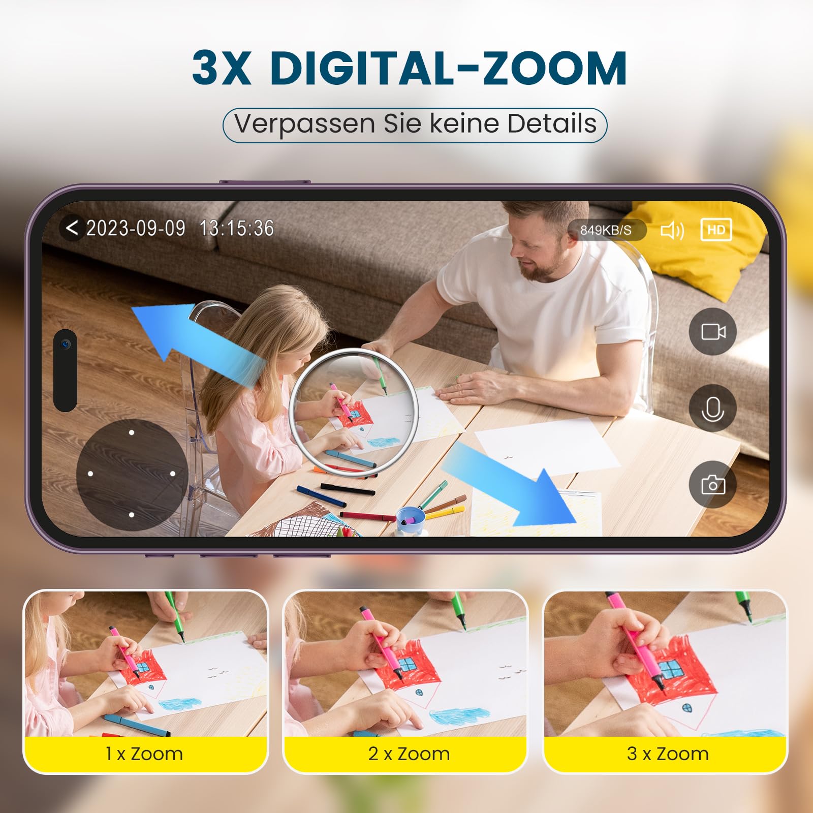 litokam Little elf Überwachungskamera Innen, 2K Babyphone mit Kamera mit Bewegungserkennung, 360°WLAN Kamera überwachung innen mit 2-Wege-Audio, Nachtsicht, Hundekamera Haustierkamera mit app, Alexa 8