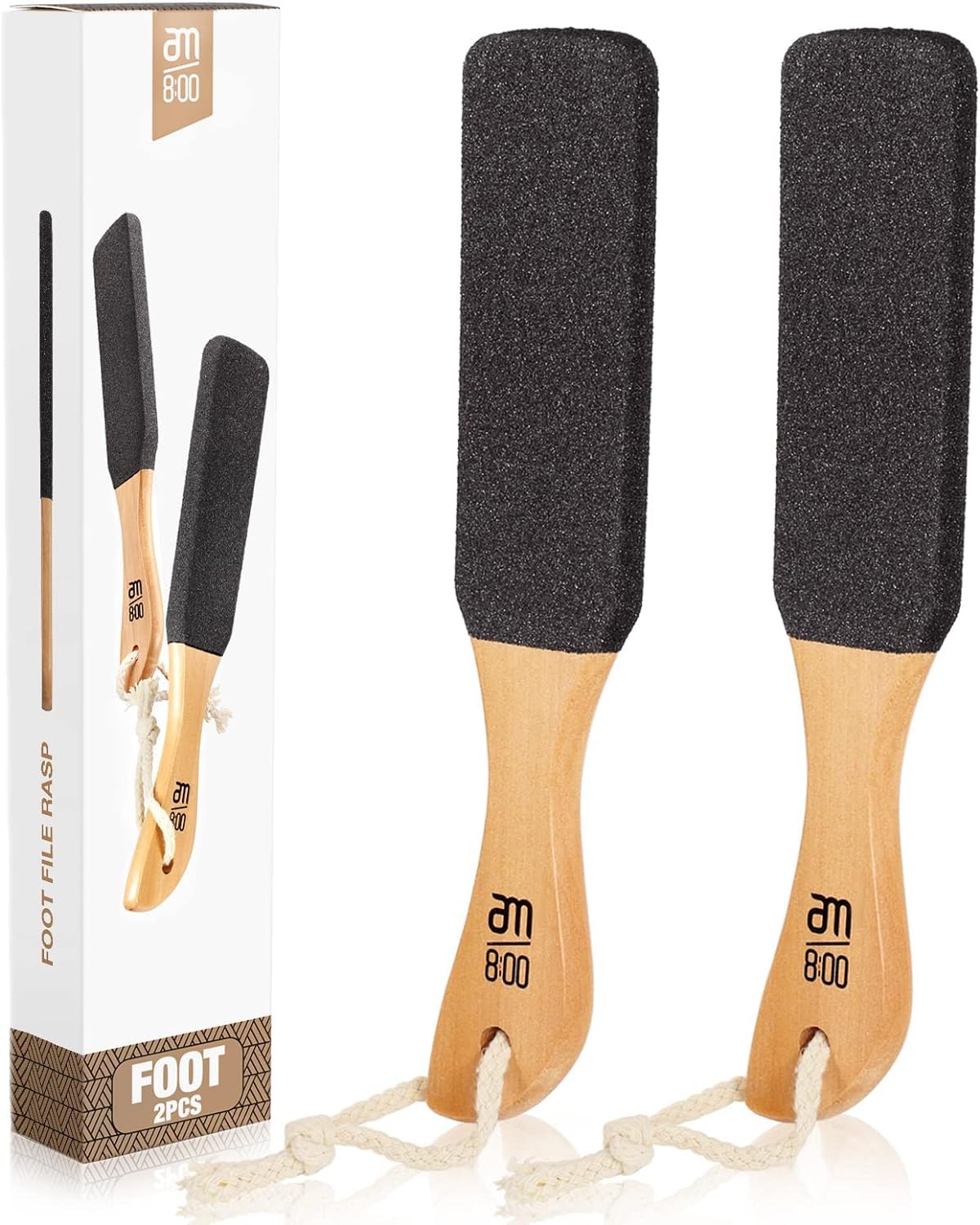 Photo 1 of Pumice Stone Foot File (2-Pack), Wooden Handle Foot Scrubber & Callus Remover for Dry, Rough Skin and Corns Pedicure