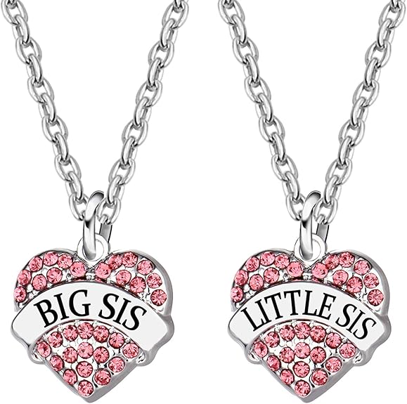 AGR8T Sister Pendant Necklace Necklace Big Little Sister Crystal Heart Pendant for Women Girls 