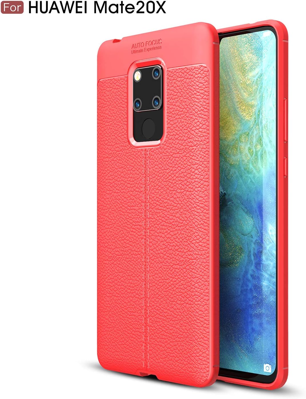 DAMONDY for Huawei Mate 20 X Case, 3D Skin Painting Non Slip Armor Shock Absorption Carbon Fiber Texture Soft Full Protection Phone Case for Huawei Mate20 X-Red