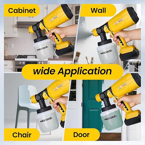 MEE GOO PAINT SPRAYER,ELECTRIC PAINT SPRAY GUN-200W HIGH POWER,5 NOZZLE SIZES,COMPATIBLE WITH DEWALT BATTERIES(NOT INCLUDE BATTERY),ADJUSTABLE FLOW CONTROL-PERFECT FOR WALLS,FENCES,FURNITURE(YELLOW)