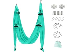 MAKEGELD Aerial Silks Yoga Swing Set,Aerial Yoga Hammock Trapeze Extension,Yoga Swing Ceiling Mount,Aerial Ariel Silks for Home Kids Indoor Outdoor Gym Fitness(With Ceiling Mount Accessories)