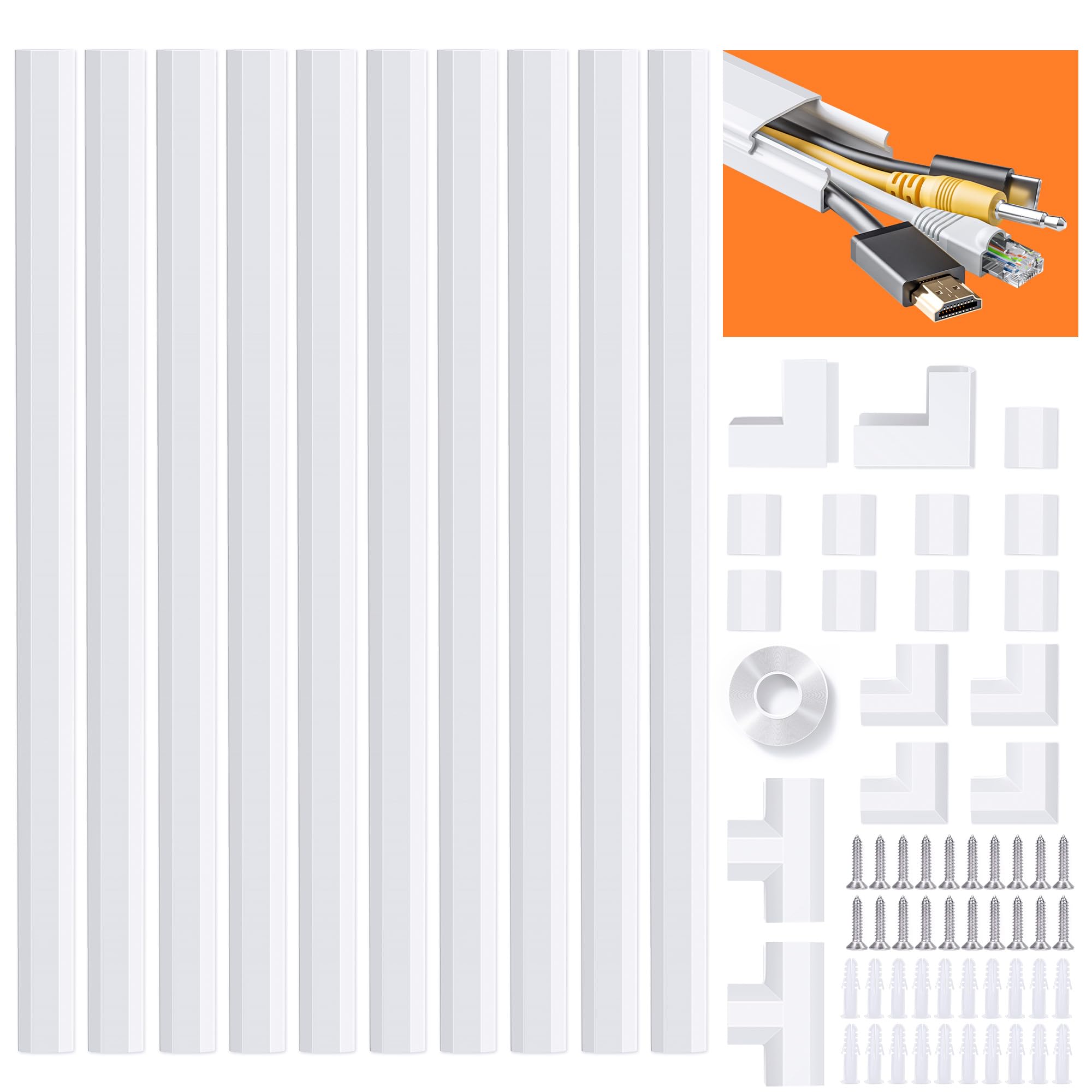 MUDEELA Cable Trunking, 4 Meter Concealer, Cable Tidy Cable Raceway, Cable Management Kit for Home Office - 10 X L400mm, W30mm H17mm, White