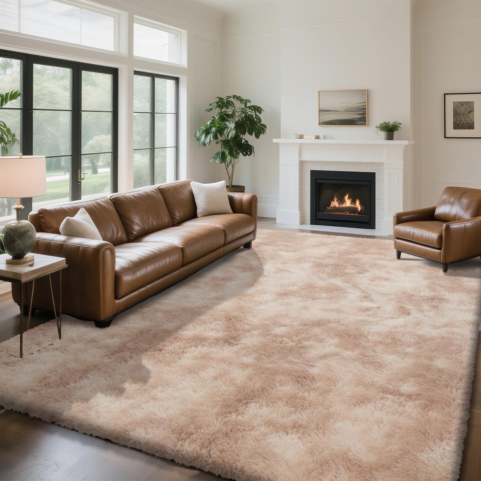 Photo 1 of yongyangjuxin Fluffy Rug Shaggy Area Rug, Mottling Beige 9x12 Area Rugs for Living Room, Large Shag Area Rugs for Bedroom Kids Room Home Decor, Upgrade Anti-Skid Rectangular Fuzzy Rugs
