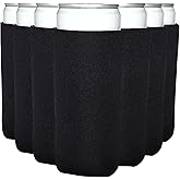 TahoeBay Slim Can Cooler Sleeves (1 Pack of 12) Skinny Tall Cans 12 Oz Bulk Thin Seltzer Fit Sublimation Blanks for Vinyl Plain Blank Foam Beer Bottles Black White Assorted Solid Set (Black)