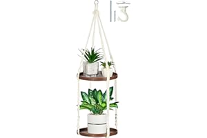 Shineloha 2 Tier Macrame Plant Hanger | Plant Hanger Indoor, Hanging Planter | Hanging Planter Shelf (Beige) (Large, 12" Shelf)
