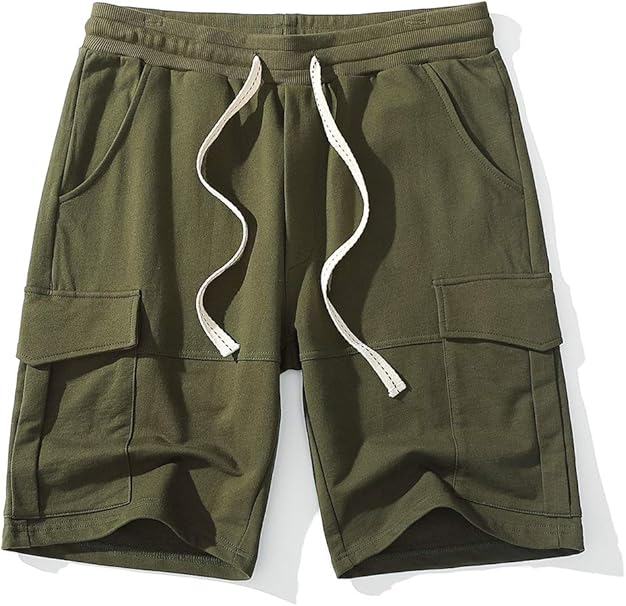 men's elastic drawstring cargo shorts