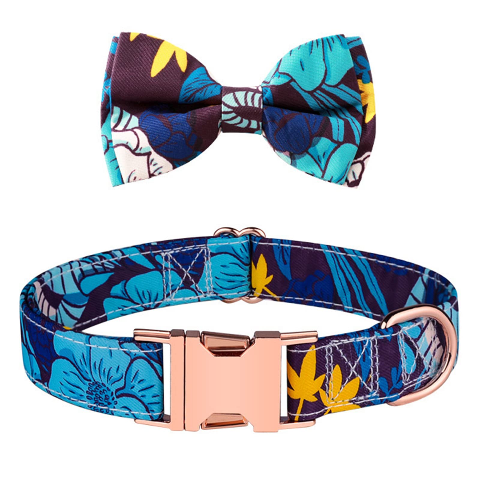Dog Collar with Bowtie, Durable Adjustable Cotton Collars with Detachable Bow Tie for Small Medium Large Dogs and Cats Everyday Use, 33-50cm