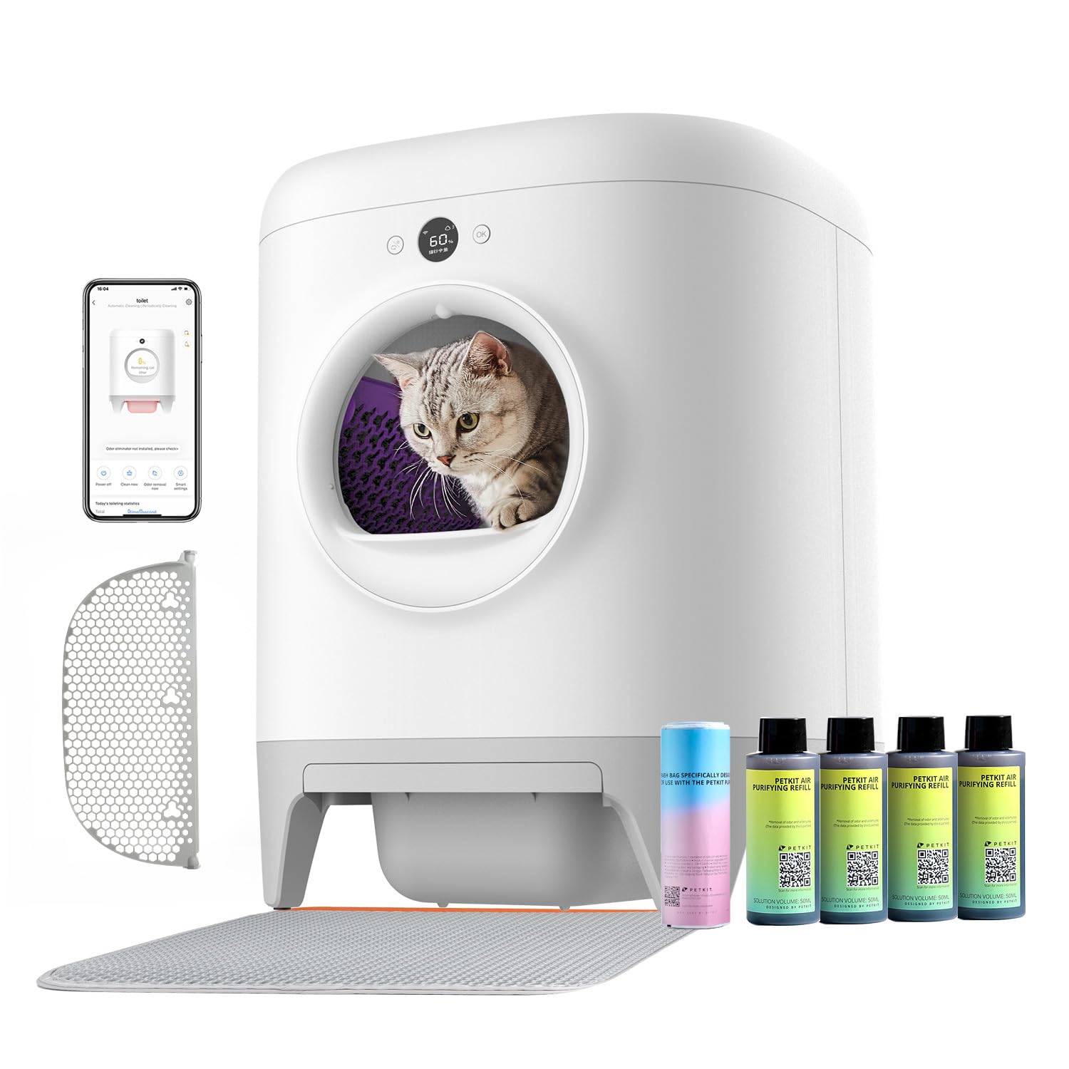 PETKIT New Updated PuraX Self-Cleaning Cat Litter Box, Scooping Free Automatic Cat Litter Box for Multiple Cats with Litter Mat, xSecure/Odor Removal/APP Control