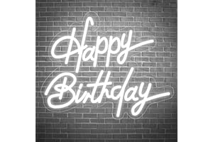 NEONAWALL Happy Birthday Neon Sign, Neon Light up Sign Birthday Lighting, LED Neon Sign for Wall Decor, 5V USB Powered Light up with Switch Neon Signs for Room Decor, Office, Kids Room. (16‘’, white)