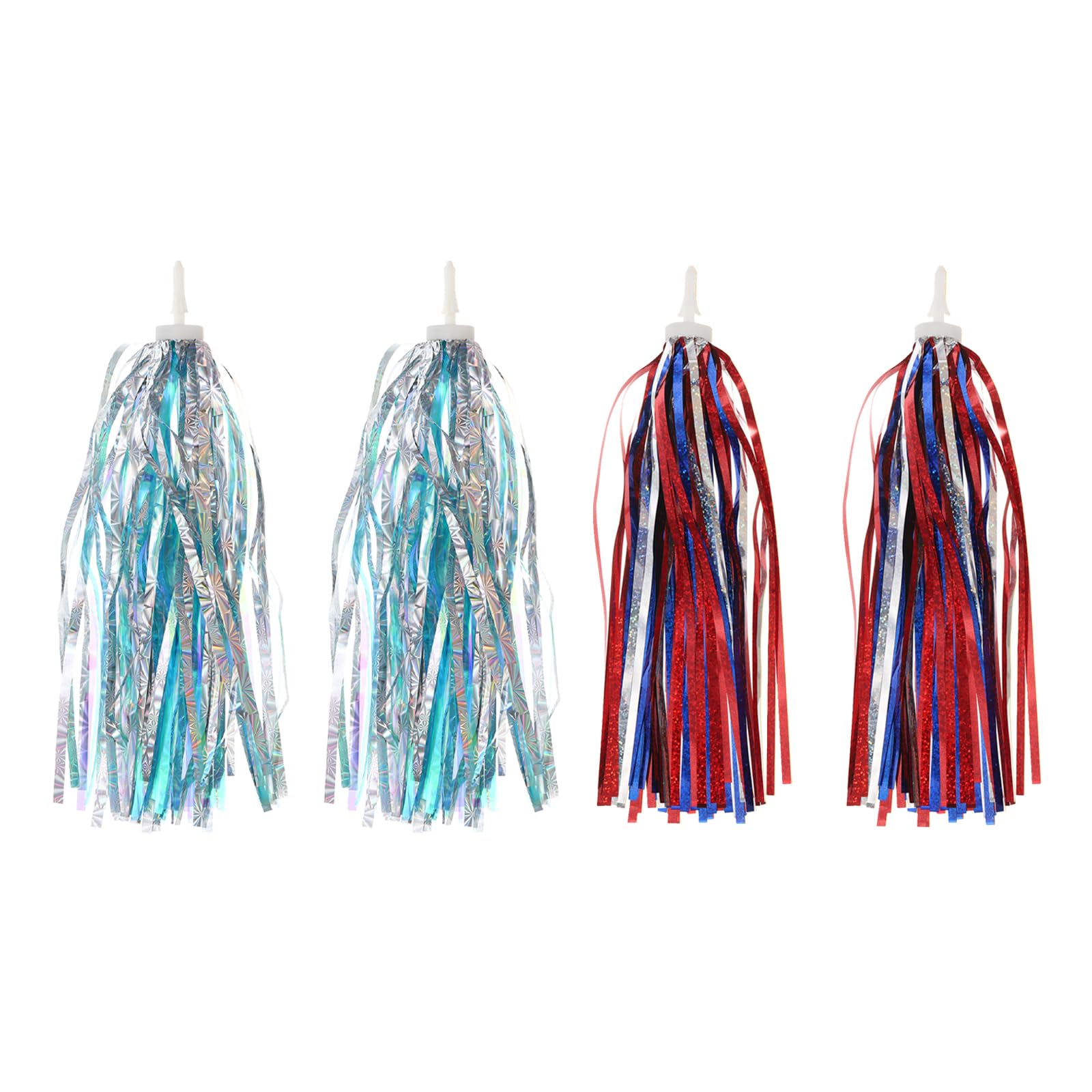 PATIKIL Bike Streamers, 2 Set Colorful Scooter Handlebar Tassels Grips Ribbon Accessories Decorations for Girls Bicycle Tricycle Handles, Silver/Red White Blue