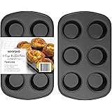 Non-Stick Bakeware 6 Cup Muffin Pan, Set of 2, Heavy Duty & Easy Release Cupcake Baking Pan