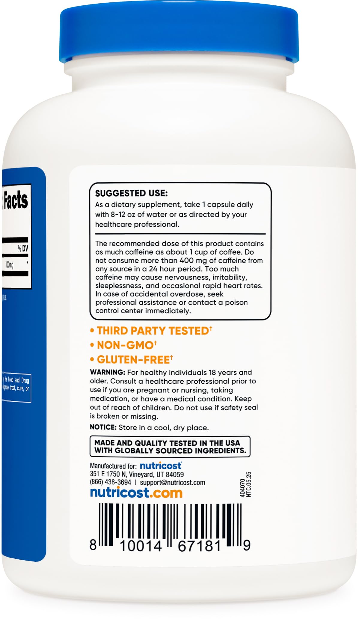 Nutricost Caffeine Pills 100mg, 500 Capsules