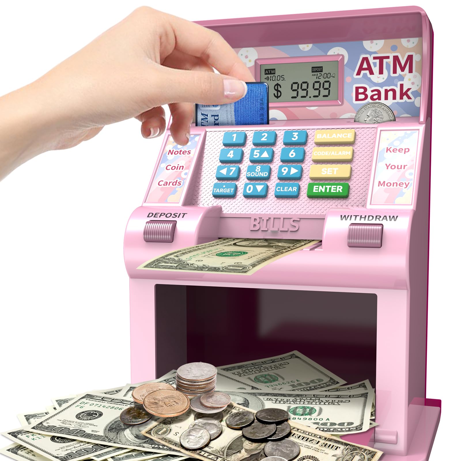 Photo 1 of ATM Piggy Bank for Kids, Kids Bank for Real Money with Debit Card, Coin Recognition, Target Setting, Bill Feeder, Balance Calculator, Savings Machine Box, Gifts for Teen Boys Girls