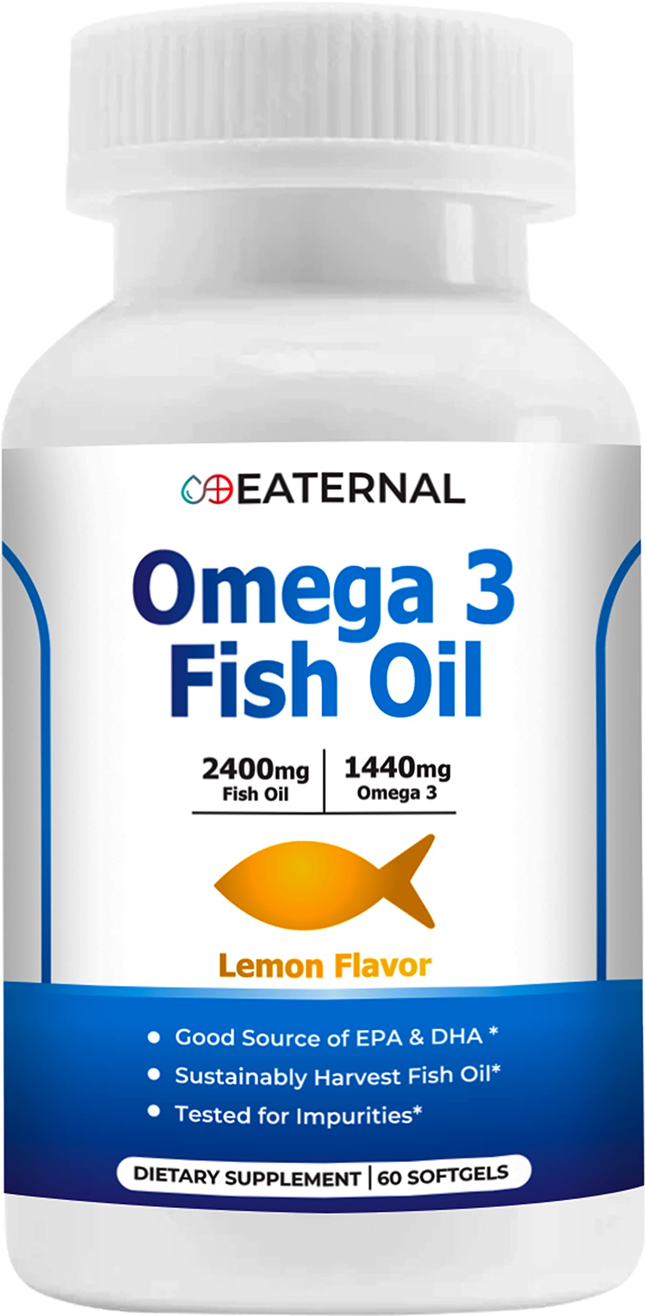 Photo 1 of Eaternal Omega 3 Fish Oil Burpless Lemon Flavor Supplement, 1440mg Omega 3 | for Men & Women | 864mg EPA 576mg DHA | 60 Soft Gels
