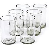 HANDMADE CON AMOR - 15 oz Hand Blown Mexican Drinking Glasses - Set of 6 tumblers, 15 fl oz each, Clear