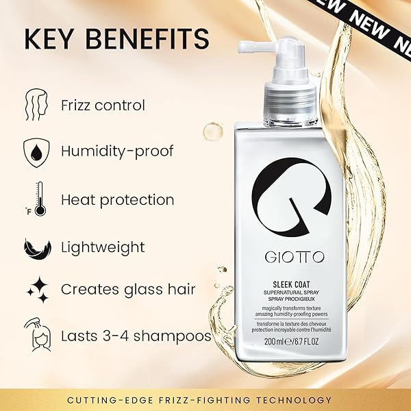 GIOTTO SLEEK COAT SUPERNATURAL HAIR SPRAY – ANTI-FRIZZ & ANTI-HUMIDITY SPRAY FOR FRIZZ-FREE, GLOSSY & SHINY HAIR | WITHSTANDS ALL WEATHER CONDITIONS | ALL HAIR TYPES – 6.7 OZ