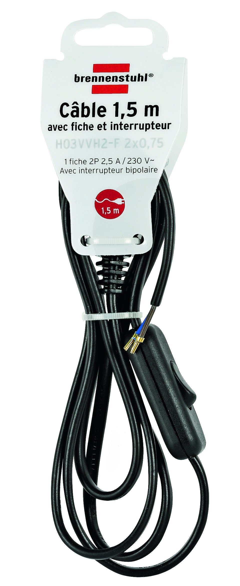 Brennenstuhl 1161811 H03VVH2-F 2 x 0.75 Plug/Switch Cable 1.5m Black