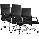 Furmax Ergonomic Office Desk Chair, Executive Ribbed Mid-Back PU Leather Conference Room Chair Adjustable Swivel Chair with Arms (4 pcs, Black)