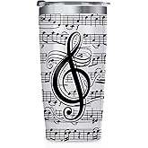 Onebttl Music Lovers Gifts - Black Music Notes Insulated Tumbler with Straw, Lid - 20 oz/590 ml Stainless Steel - Musical Gift for Him or Her