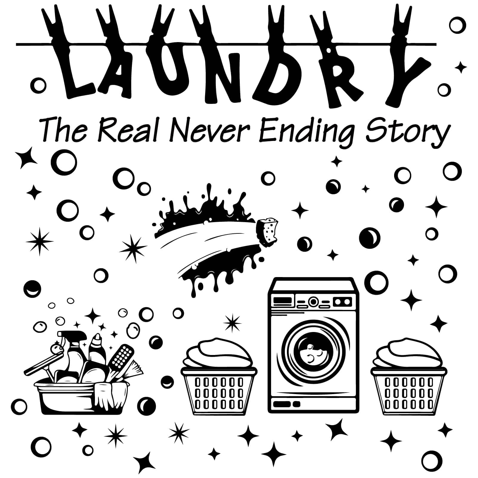 CREATCABIN Laundry Wall Stickers Laundry Room Decals Decor Wall Art Quote Stickers Black Laundry Signs Vinyl Sticker for Apartment Washing Machine Decoration-The Real Never Ending Story 23.6x11.8Inch