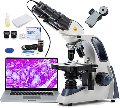 SWIFT SW380B Binocular Compound Microscope,40X-2500X with 1.3MP Camera,100pcs Microscope Slides,Microscope Kit for Students School Lab