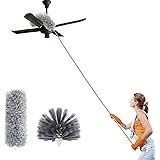 RMAI Duster with Extension Pole(Stainless Steel), 100’’ Extra Long Microfiber & Domed Cobweb Double Replacement Heads Extenda