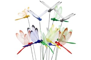 Tuxiaobu 12 Pcs Dragonfly Garden Decor Stakes - Fake Dragon Fly Floral Picks Cake Party Dragonflies Decorations - 3D Dragon F