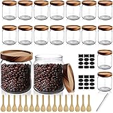 UCEHIPAW 16 Pcs 17 oz/500 ml Glass Canister with Lids Clear Airtight Sealed Storage Jars Borosilicate Glass Pantry Kitchen Food Containers for Serving Spice Sugar Candy Beans Nuts Coffee Tea (Wood)