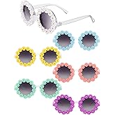 Dunzy 6 Pack Daisy Flower Sunglasses for Women Retro Hippie Round Glasses 70s Disco Groovy Sunglasses for Party Costume Accessories, 6 Colors