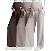 Huukeay 3 Pack Women's Maternity Pants Over The Belly Drawstring Pregnancy Pants Stretchy Lounge Trousers with Pockets