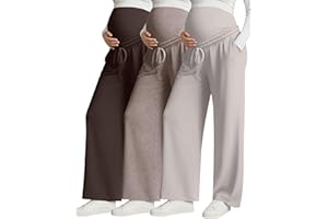 Huukeay 3 Pack Women's Maternity Pants Over The Belly Drawstring Pregnancy Pants Stretchy Lounge Trousers with Pockets