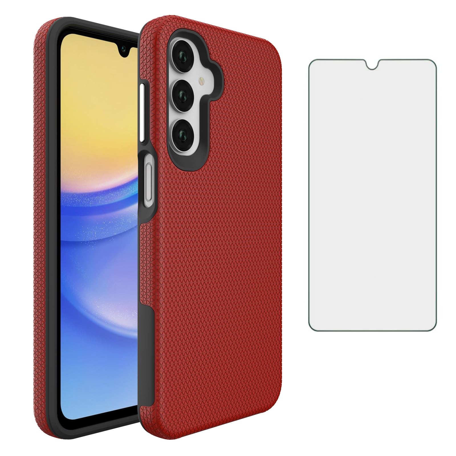 Photo 1 of Furill Phone Case for Samsung Galaxy S24 FE 5G with Tempered Glass Screen Protector Slim Hybrid Heavy Duty Hard Rugged Shockproof Protective Cell Accessories Cover S 24 EF AI S24FE 24S Women Men Red
