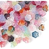 ASUNFO 100 Pcs Glass Flower Beads Mix Color Cute Kandi Charms Bulk Crystal Trumpet Flower Bell Czech Beads for Jewelry Making Bracelets