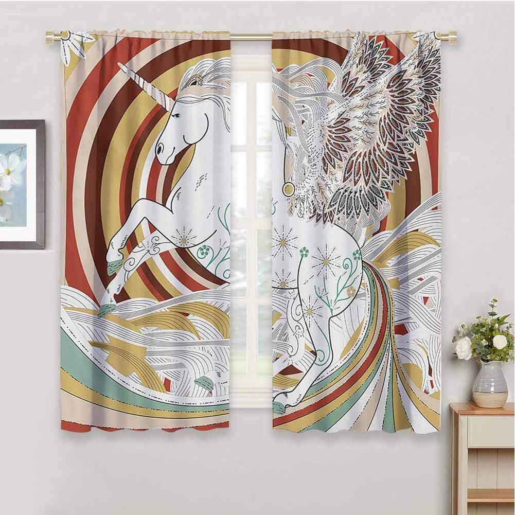 HoBeauty home Unicorncurtains for Living roomPop Art Culture Graphic of Ancient Unicorn with Angel Wings on Spiral Backdrop Artworkdrapes panelsMulti55 x 63 inch