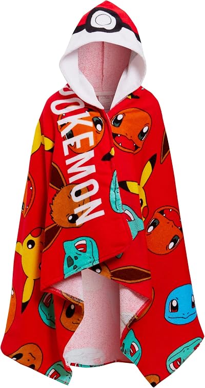 Pokémon Hooded Towel 100% Cotton Kids Poncho Pikachu Beachtowel