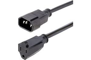 StarTech.com 1ft (0.3m) Power Extension Cord, IEC 320 C14 to NEMA 5-15R, 10A 125V, 18AWG, Black Computer Power Extension Cord