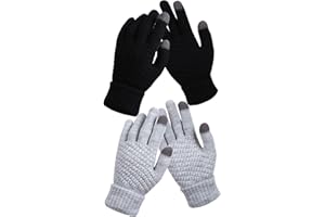 2 Pairs Women's Winter Touch Screen Gloves Warm Fleece Lined Knit Gloves Elastic Cuff Winter Texting Gloves