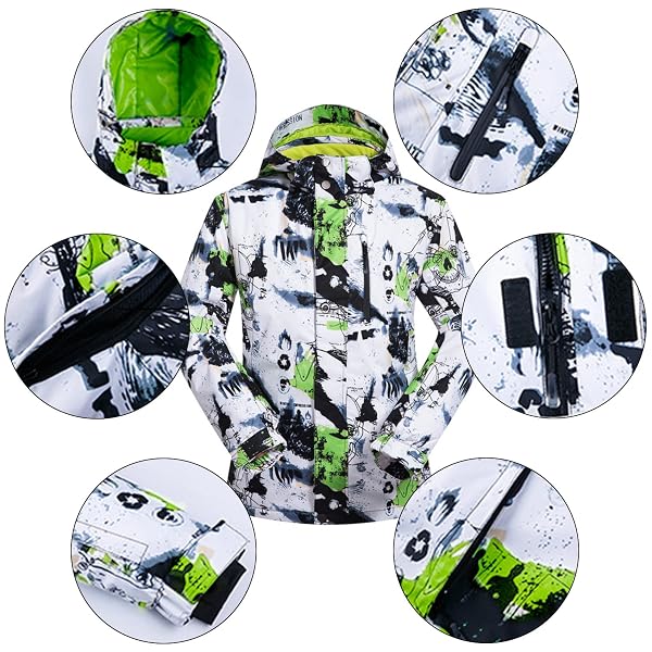 MENS SKI JACKET AND PANTS SET SKI SUIT WINTER WATERPROOF WINDPROOF HOODED SNOW COAT 2 PIECES SNOWBOARDING SNOWSUITS GREEN+BLACK-M