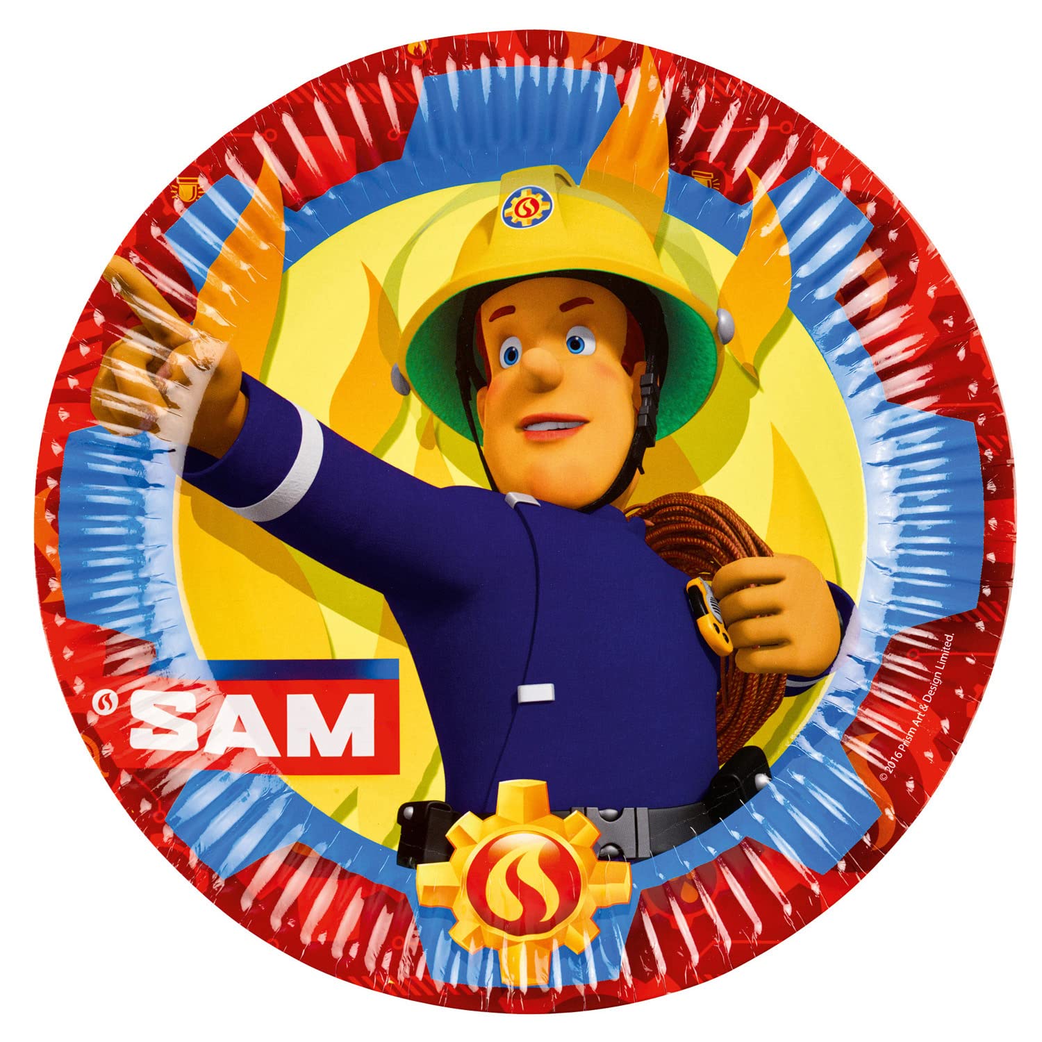 amscan 9902175-66 Fireman Sam Plates, Pack of 8, Diameter 23 cm, Paper, Fireman Sam, Paper Plates, Party Plates, Disposable Tableware, Children's Birthday Party