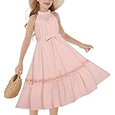GRACE KARIN Girls Dresses Summer Spring Halter Maxi Dress Kids Ruffle Casual Flower Pleated Sun Dress Size 5-14