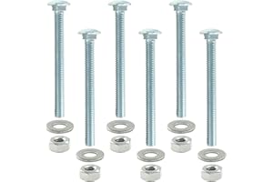HARSKIYER 6 Sets 3/8-16 x 4 Inch Carriage Bolt Kit, Carbon Steel Carriage Bolts Galvanized Carriage Bolt Assortment, Round Head Carriage Screws with Hex Nuts and Flat Washers Full Thread Coverage