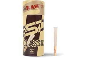 RAW Cones Classic 1-1/4 Size - 50 Pack - Slow Burning Pre Rolled Cones made of Paper with Tips & Packing Tubes Included
