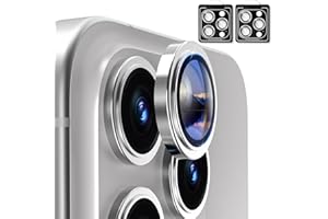 Matekxy 2 Pack Camera Lens Protector for iPhone 15 Pro Max/15 Pro/14 Pro Max/14 Pro, [Metal Individual Ring Cover] [9H Scratch-Resistant Tempered Glass with Aluminum Edging]-White Titanium