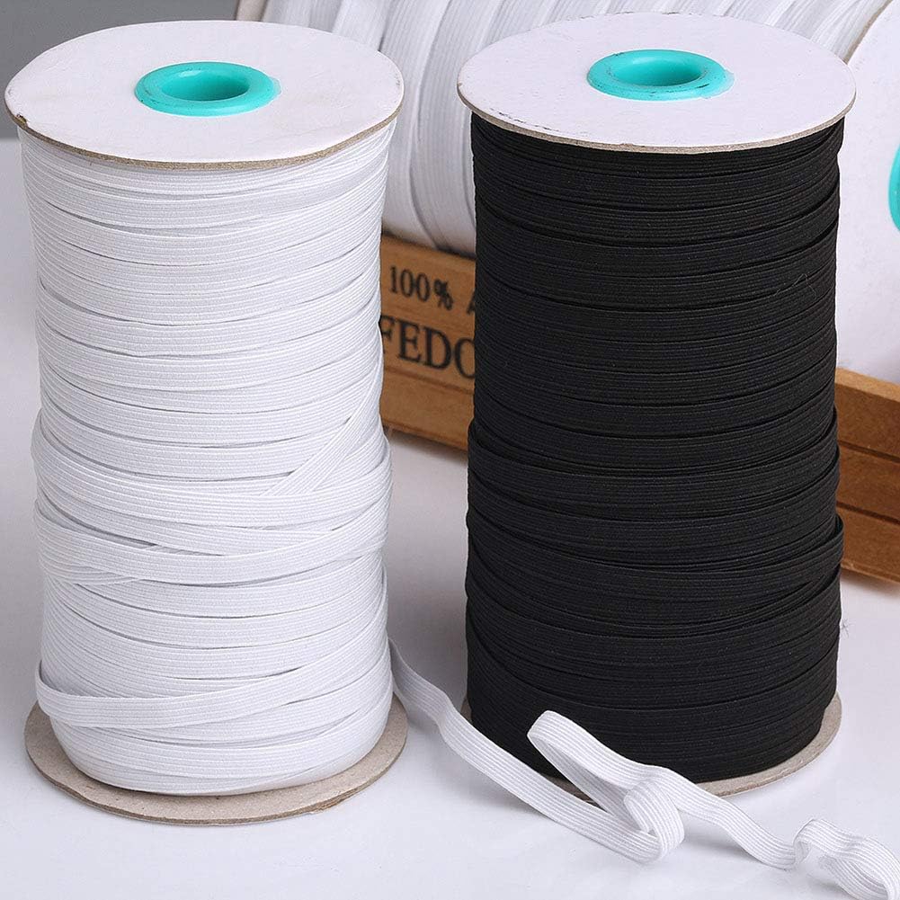 LITMIND 144 Yards Elastic Bands for Sewing, 1/4 Inch Wide Braided Elastic Cord/Elastic String/Elastic Rope for Mask, DIY, Arts and Crafts (White, 1/4 Inch)