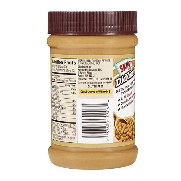 SKIPPY NATURAL PEANUT BUTTER, CREAMY, 15 OZ